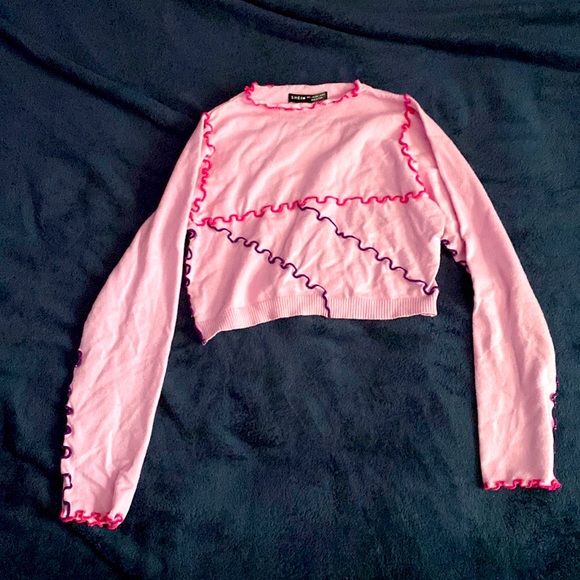 Y2K Lettuce Trim Purple Pink Long sleeve Crop Top - Picture 1 of 1